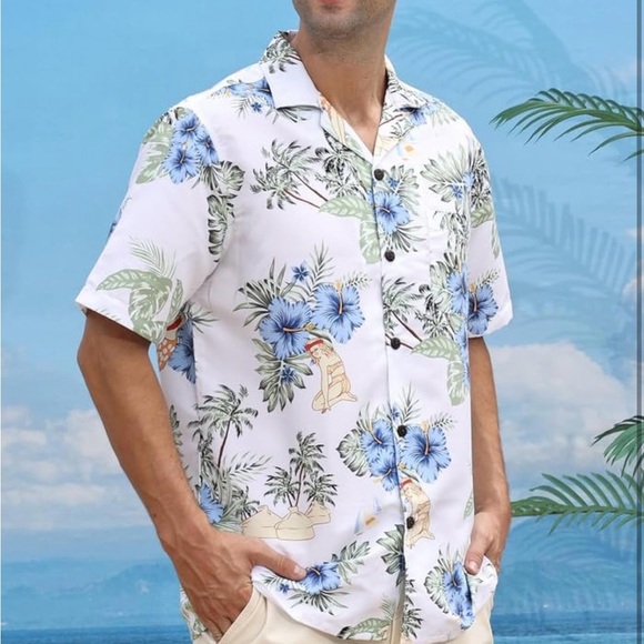 Rayon Mens Hawaiian Shirts Regular Fit Short Sleeve Hawaiian Shirts for Men - Picture 2 of 5